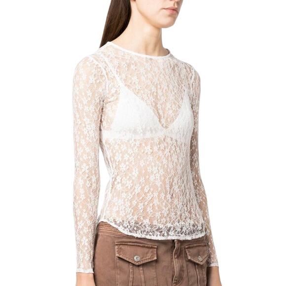 Isabel Marant Toyela White Lace Sheer Etoile Mock Neck Long Sleeve Top Size 38/6 - Picture 1 of 13